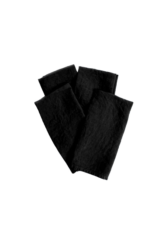 Set of Four Black Linen Napkins