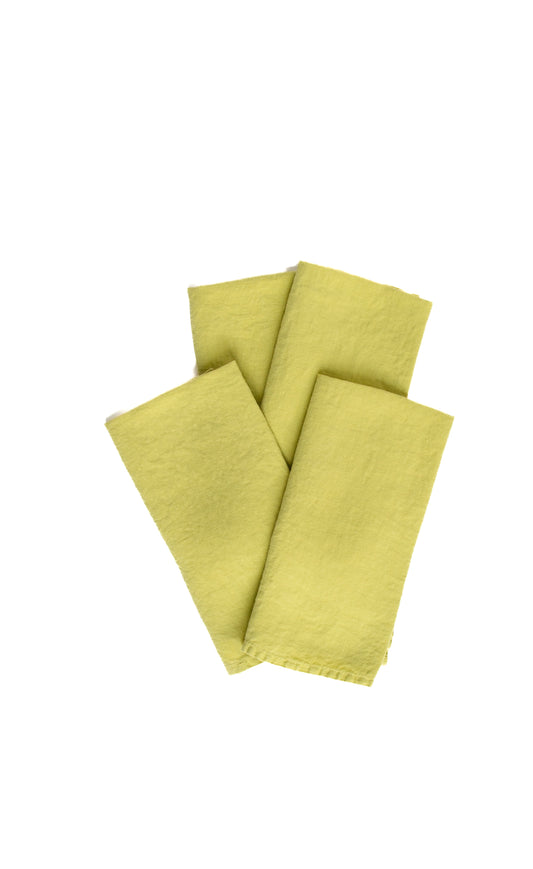 Set of Four Chartreuse Linen Napkins