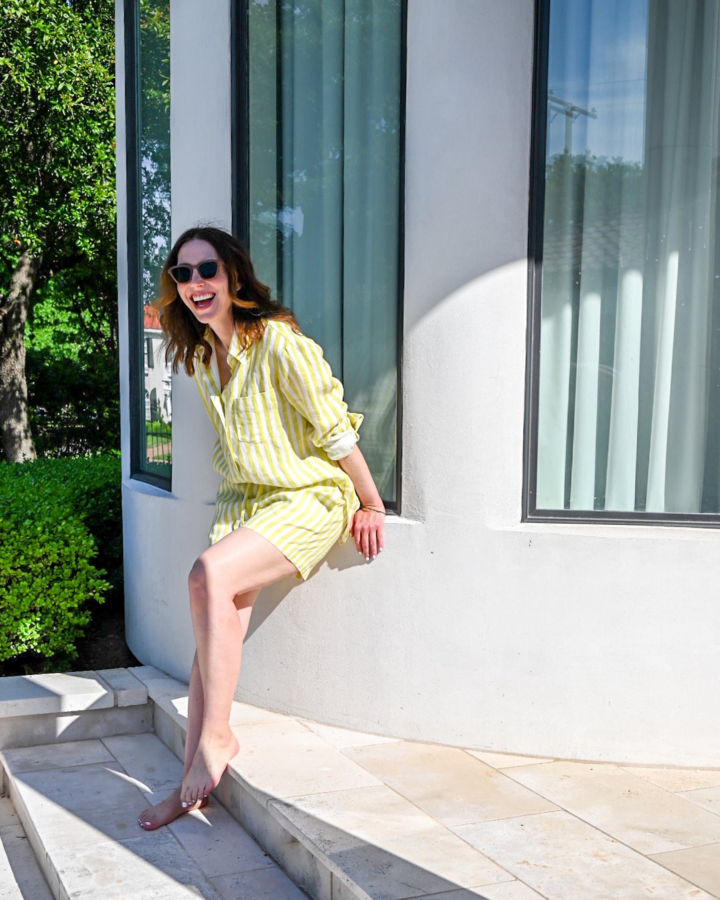 Chartreuse Striped Lola Linen Shirt