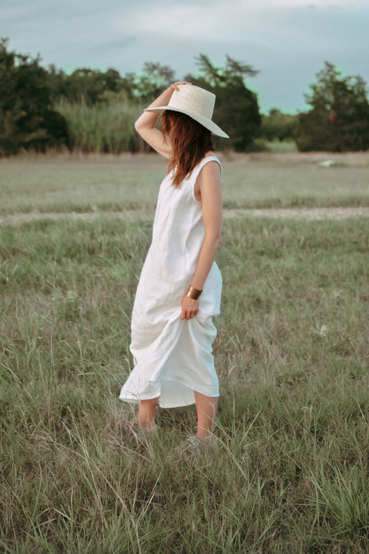 Laguna Midi Linen Dress in Blanc